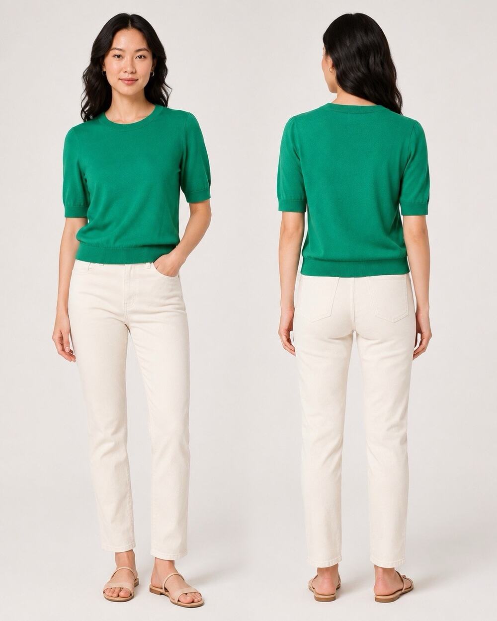 J.Crew Factory Emeral Green 100% Cotton Short Sleeve Crewneck Sweater Women’s S